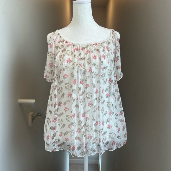Dolce Ragazza Sz Small Pink Green Floral Cold Shoulder Top Made in Italy - Picture 1 of 8